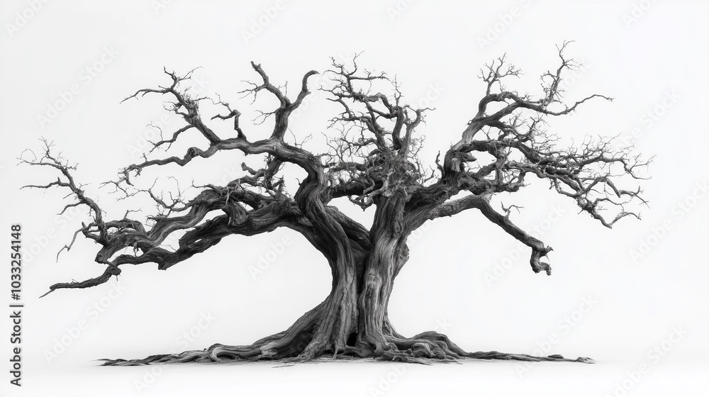 Fototapeta premium High-Resolution Twisted Dead Tree on White Background