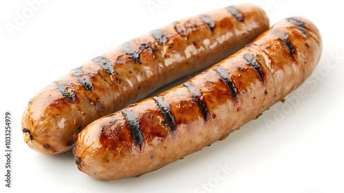 grilled sausage on white background. 