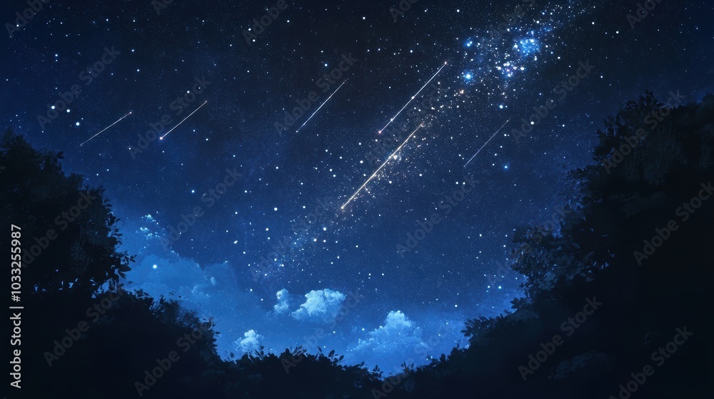 Night sky with stars and shooting stars. Night sky with stars and shooting stars.