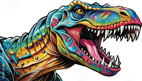 illustration of an angry t rex with sharp teeth