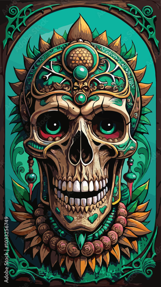 illustration of a skull with Mayan ornaments illustration of a skull with Mayan ornaments