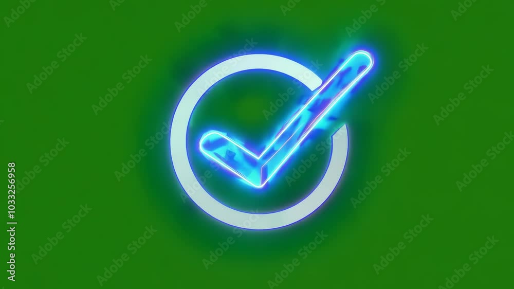 Neon checkmark inside a circle on green background
Neon checkmark inside a circle on green background