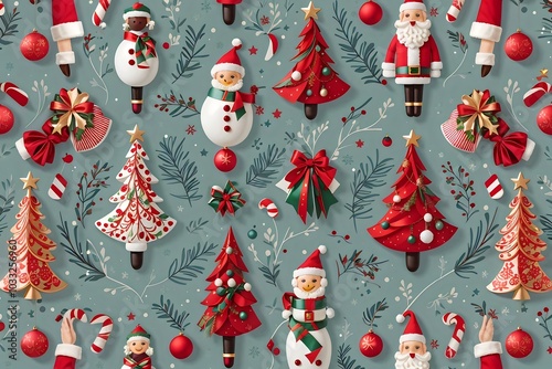Christmas ornaments and decoration seamless pattern. Cute christmas seamless pattern