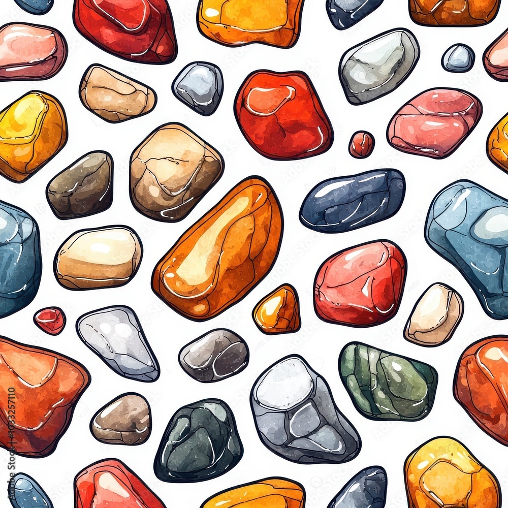 Watercolor style seamless rock pattern, isolated on white background. Watercolor style seamless rock pattern, isolated on white background.