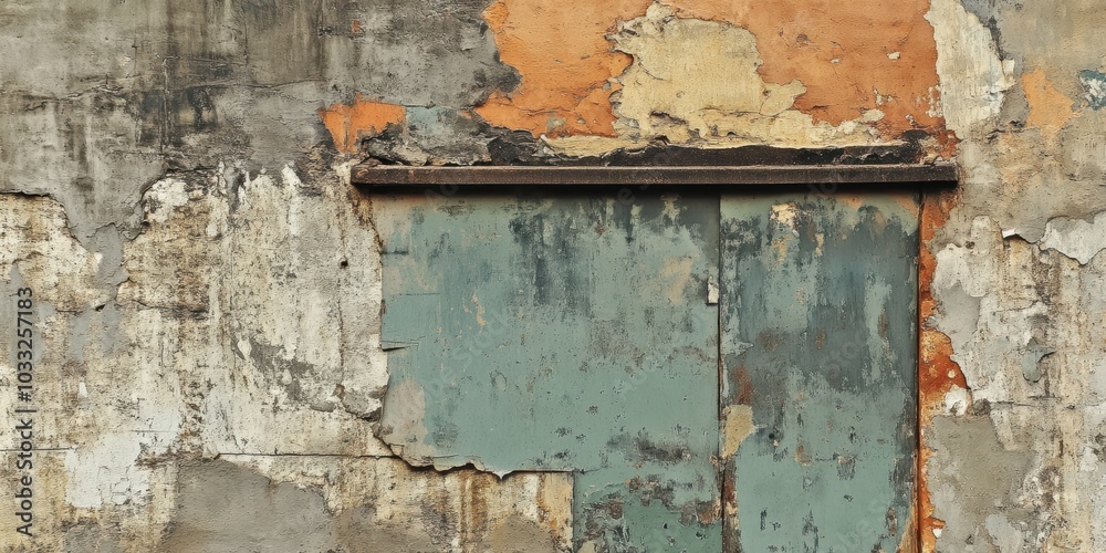 Weathered wall with chipped paint and a metal door. Weathered wall with chipped paint and a metal door.