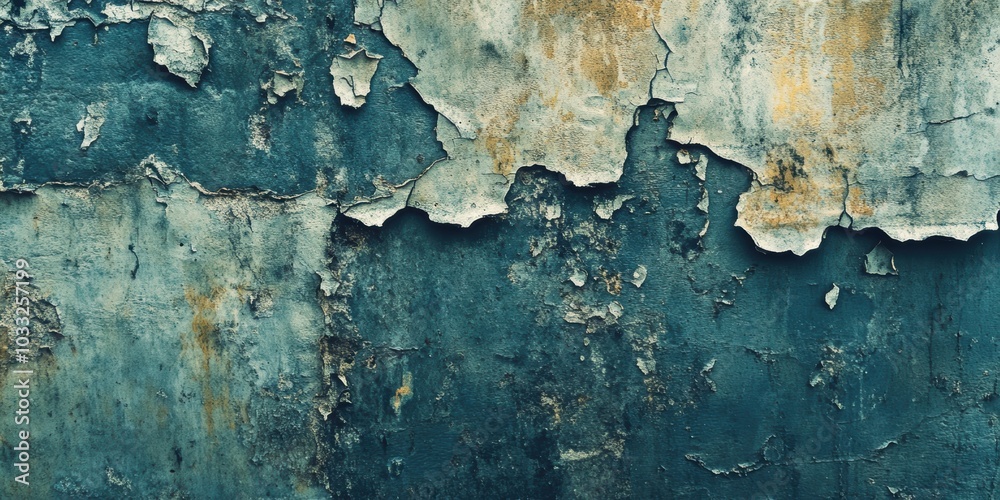 Cracked and peeling teal and brown paint.