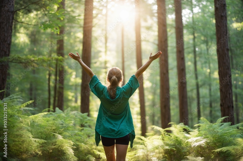 custom made wallpaper toronto digitalWoman embracing nature in lush green forest