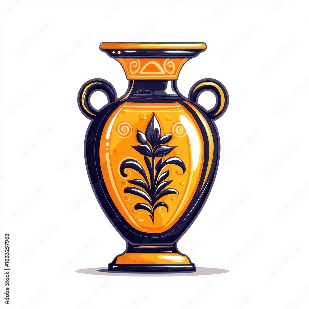 Flat style golden vase illustration, isolated on white background.