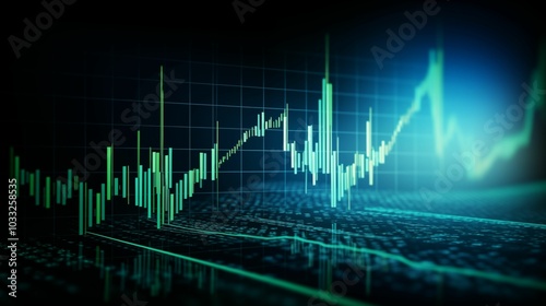 Abstract business background, stock market graph, green digital data chart, technology. Generative ai