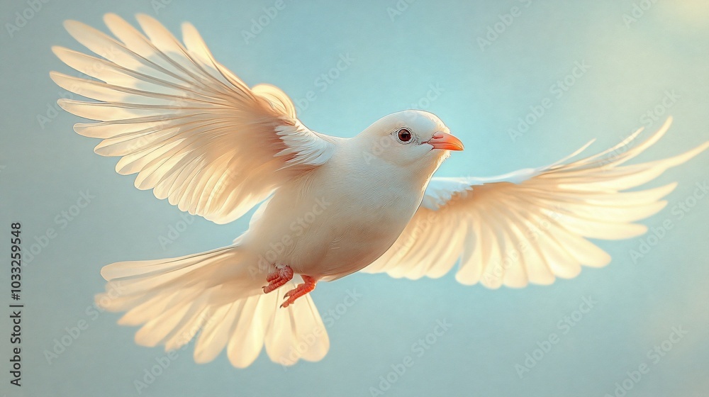 Fototapeta premium A graceful white bird in mid-flight, showcasing its elegant wings against a soft background.