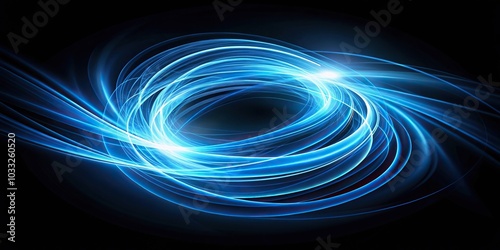 Abstract blue swirling lights on black background