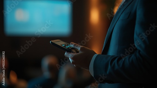 Business Speaker Using Remote Control During Presentation