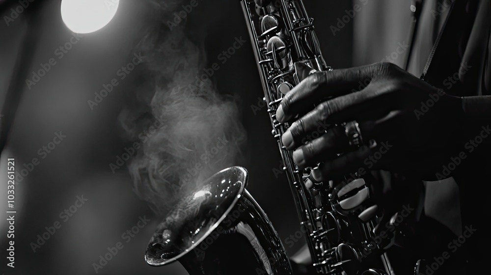 Obraz premium Close-up of a Saxophone Being Played with Smoke Surrounding It