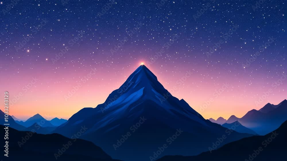 A mountain landscape under a starry sky A mountain landscape under a starry sky