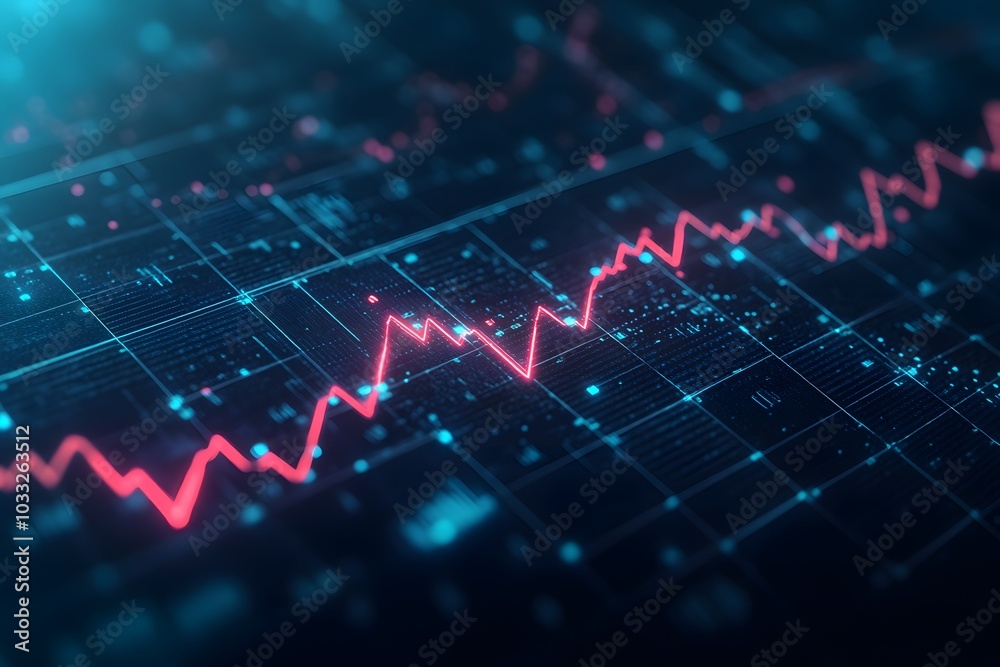 Illustration of a stock market graph, a line chart with an upward trend on a dark blue background. Concept for financial data and business growth. Illustration of a stock market graph, a line chart with an upward trend on a dark blue background. Concept for financial data and business growth.