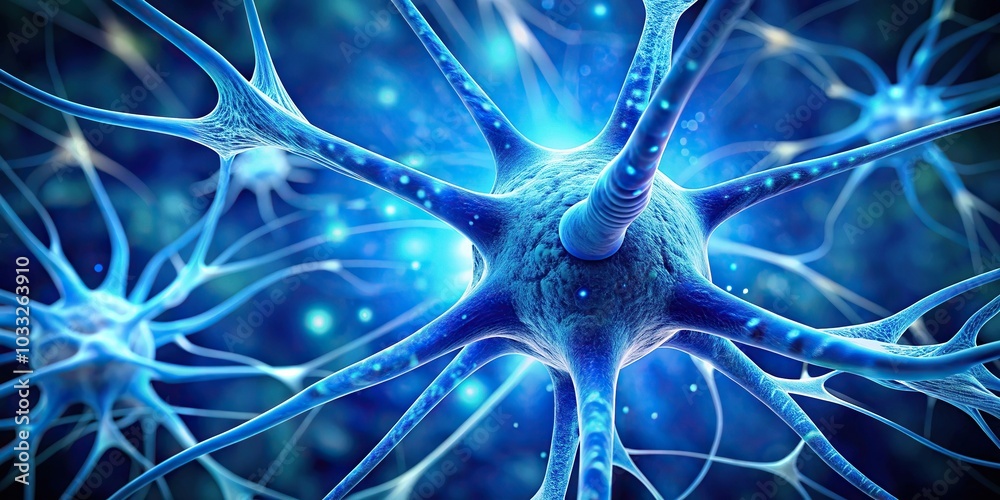 Abstract blue neuron cell in brain Abstract blue neuron cell in brain