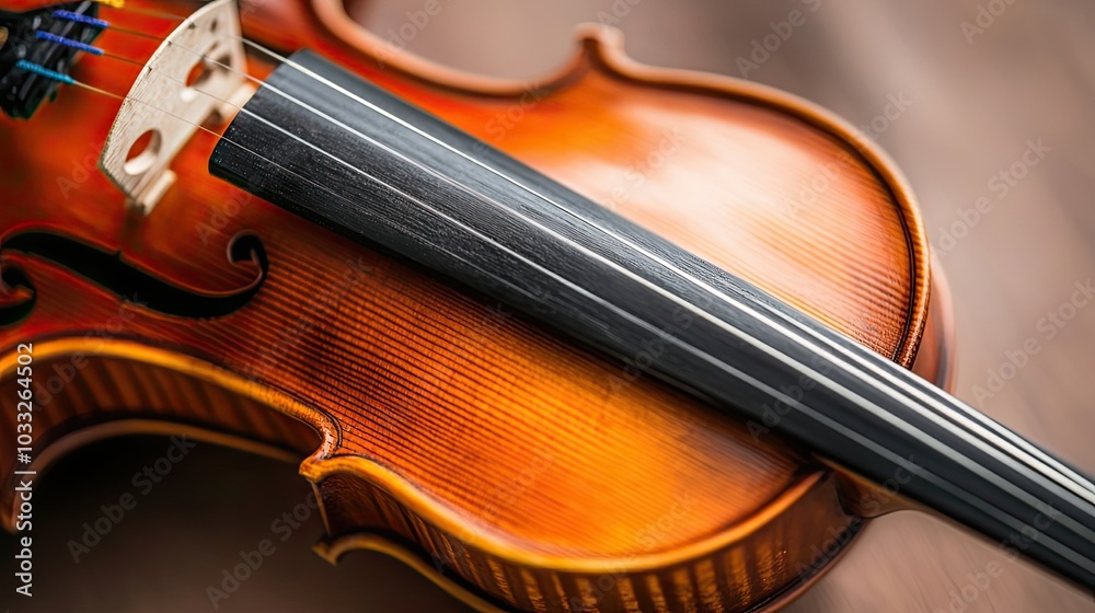Fototapeta premium Close-up of a Violin's Body and Fingerboard