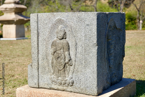 Ancient Stone Buddha Carving at Gyeongju National Museum photo