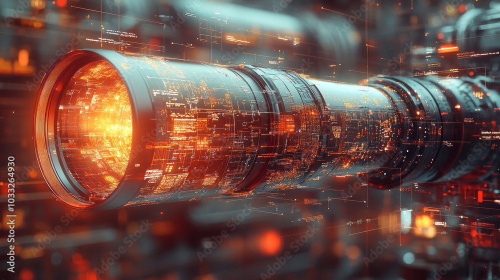 Futuristic lens with glowing circuitry and digital elements. Futuristic lens with glowing circuitry and digital elements.