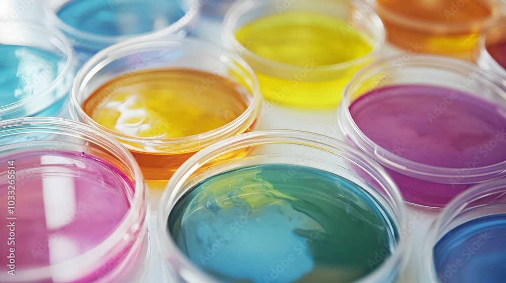 Colorful Liquids in Petri Dishes Colorful Liquids in Petri Dishes