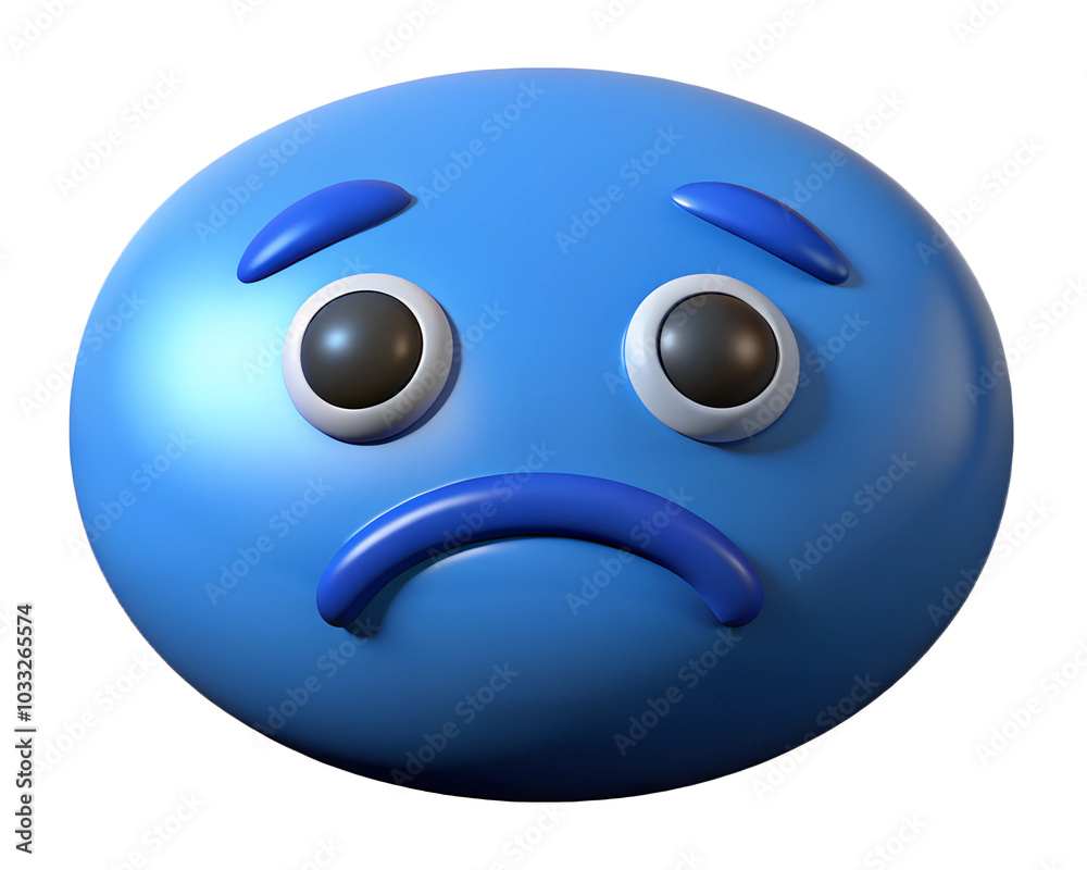Fototapeta premium 3D render blue monday illustration with sad emotion face. White isolated background.