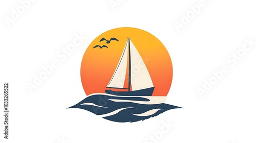 Tranquil Sailboat Silhouette Logo Art With Golden Sunset Art