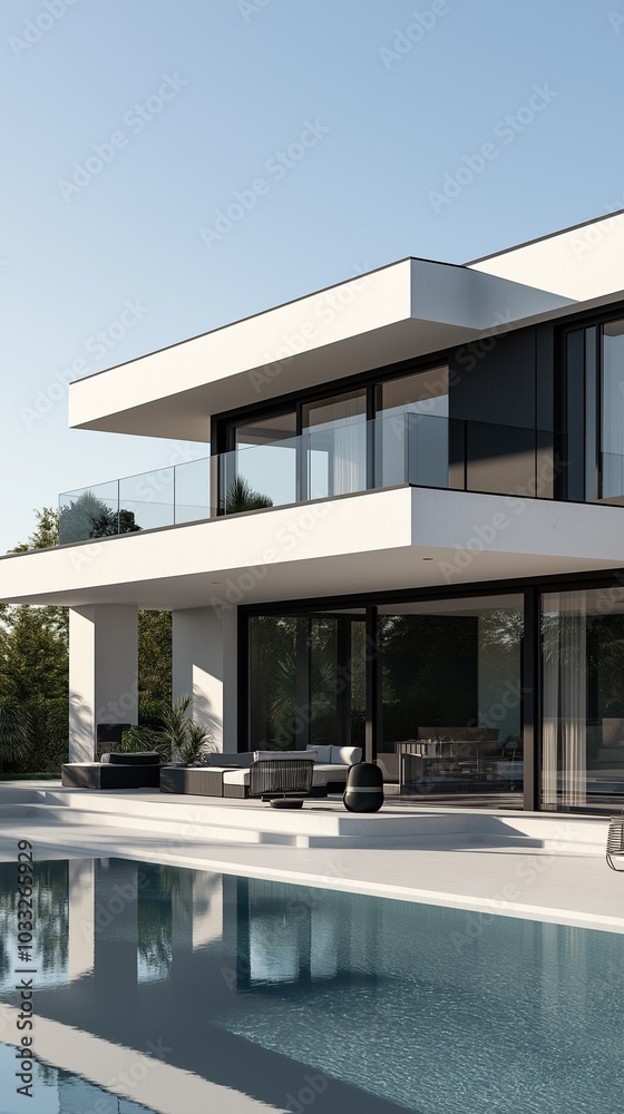 Fototapeta premium A modern sleek minimalist two-story house.