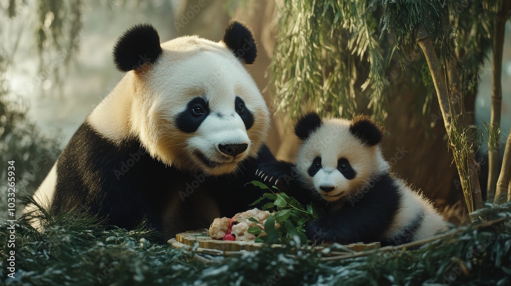 Fototapeta premium Celebrate the spirit of giving this Christmas by learning about panda bears and the critical issues surrounding their conservation and habitats.