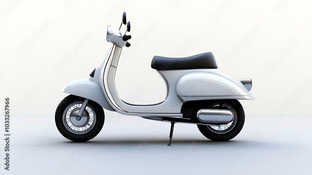 Fototapeta premium A chic scooter with a minimalist design set against a pristine white backdrop, highlighting sophistication and contemporary urban mobility ideal for advertisements.