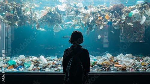 Interactive displays educate attendees on how ocean pollution harms marine life and disrupts aquatic food chains.