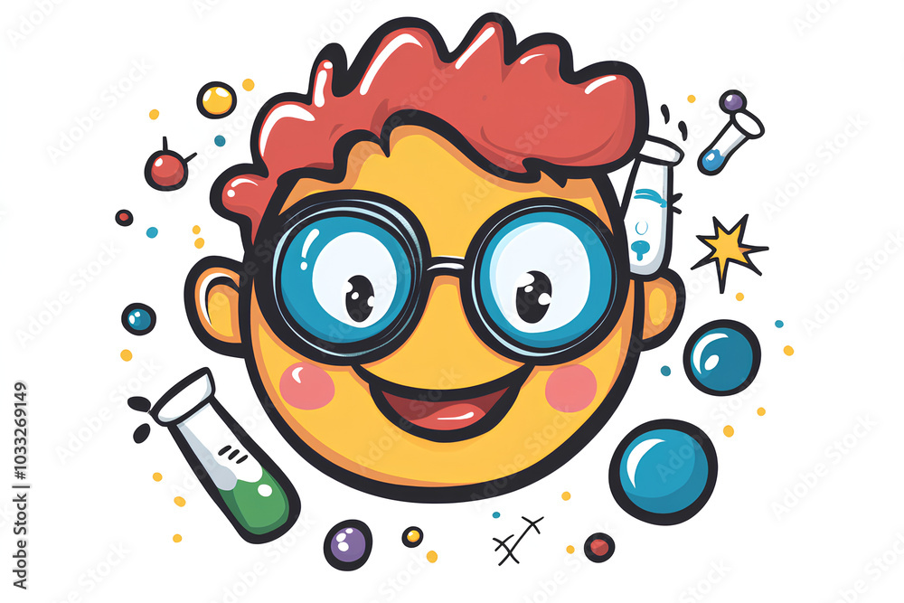 Science cartoon face white background Science cartoon face white background
