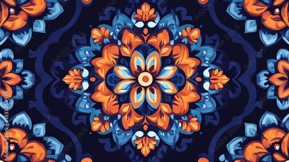 Vibrant Floral Design on Deep Navy Background Vibrant Floral Design on Deep Navy Background