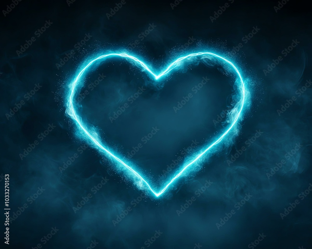 Glowing blue electric heart on a dark background symbolizing love, energy, and passion with a mystical, enchanting aura. Glowing blue electric heart on a dark background symbolizing love, energy, and passion with a mystical, enchanting aura.