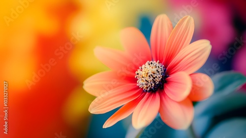 Close Up of a Vibrant Orange Flower with a Colorful Background