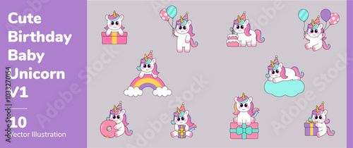 Cute Birthday Baby Unicorn 1 