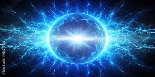 Blue glowing high energy plasma energy field in space silhouette