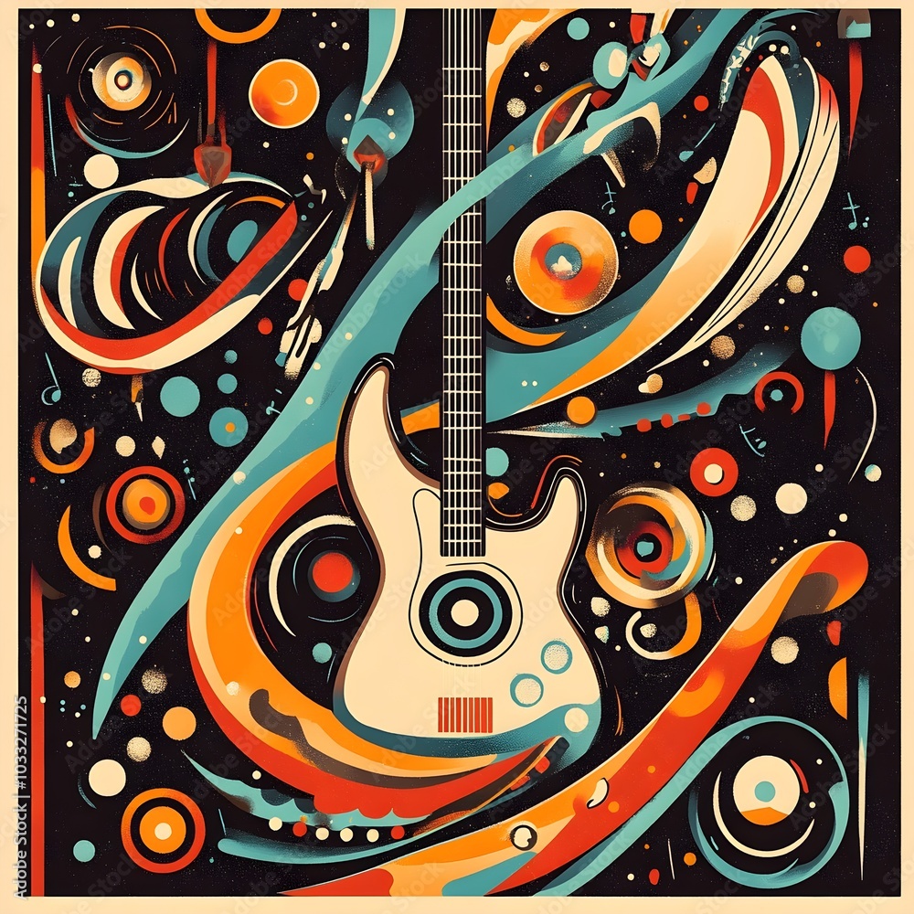 Fototapeta premium Abstract Guitar with Colorful Swirls and Circles