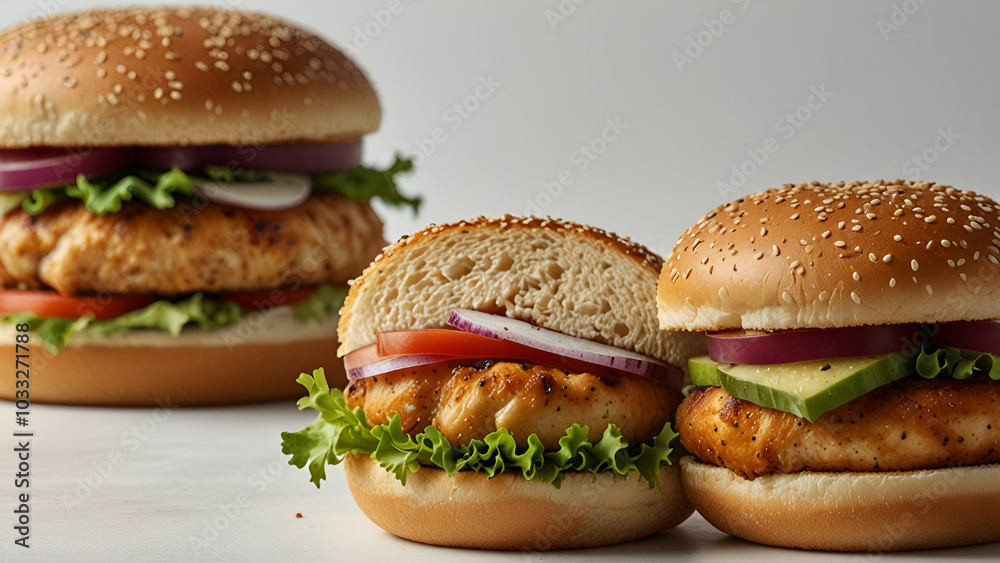 Delicious hamburger on a plate, ready to be devoured Delicious hamburger on a plate, ready to be devoured