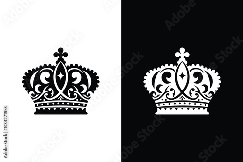 Regal Silhouette Black And White King Crown Icon.