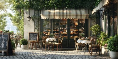 Fototapeta Naklejka Na Ścianę i Meble -  Charming Parisian cafe with outdoor seating.