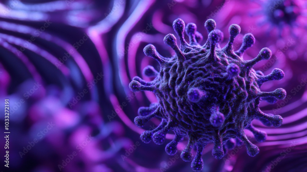 Obraz premium 3D rendering of a dark purple rabies virus with clear characteristics