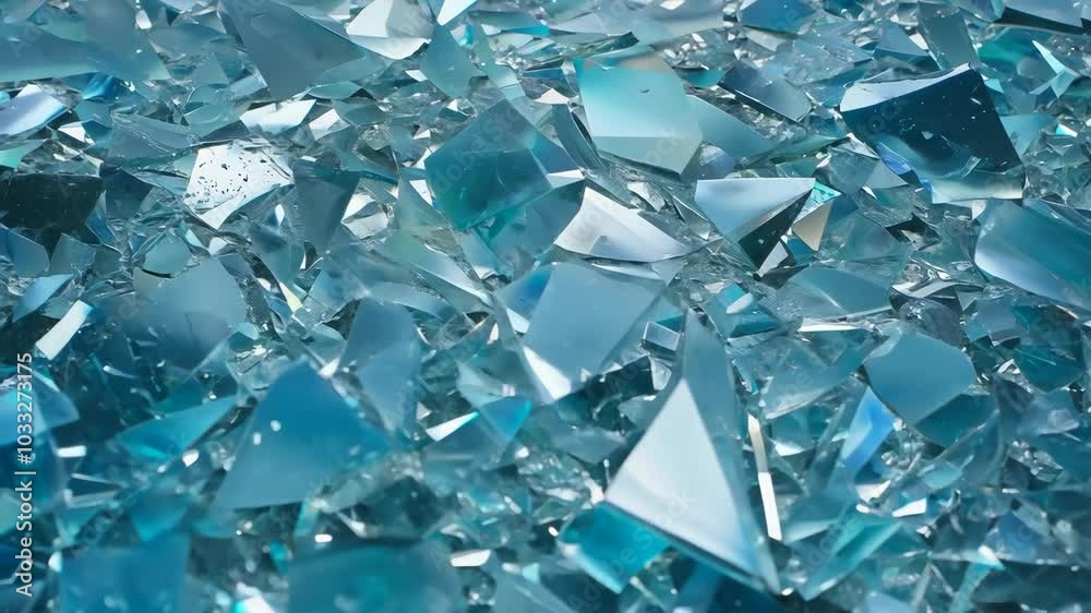 Discover colorful shards of broken glass glistening under bright light in a mesmerizing close-up shot