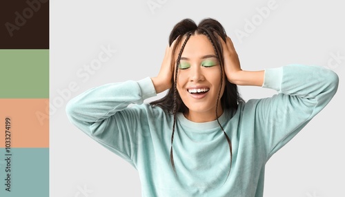 Happy Asian woman with styl...