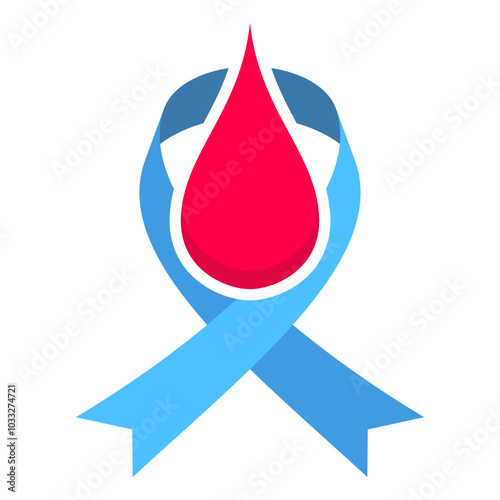 Blue Ribbon Symbol with Blood Drop World Diabetes Day