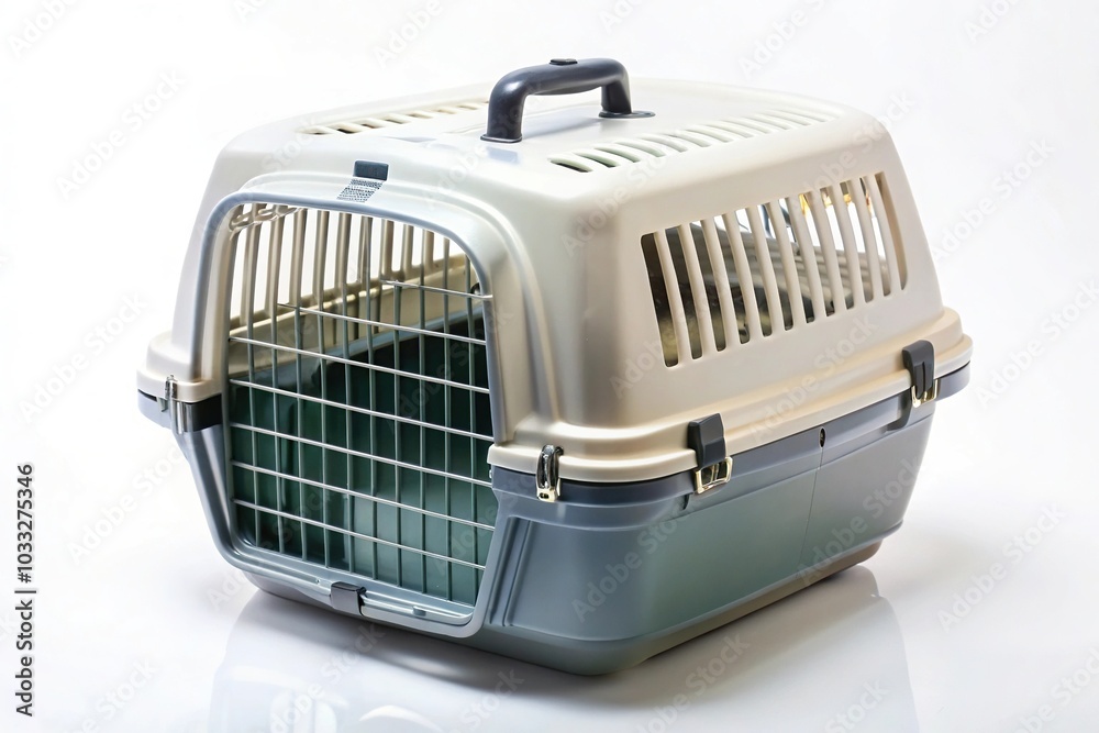 Pet travel plastic carrier isolated on white Pet travel plastic carrier isolated on white