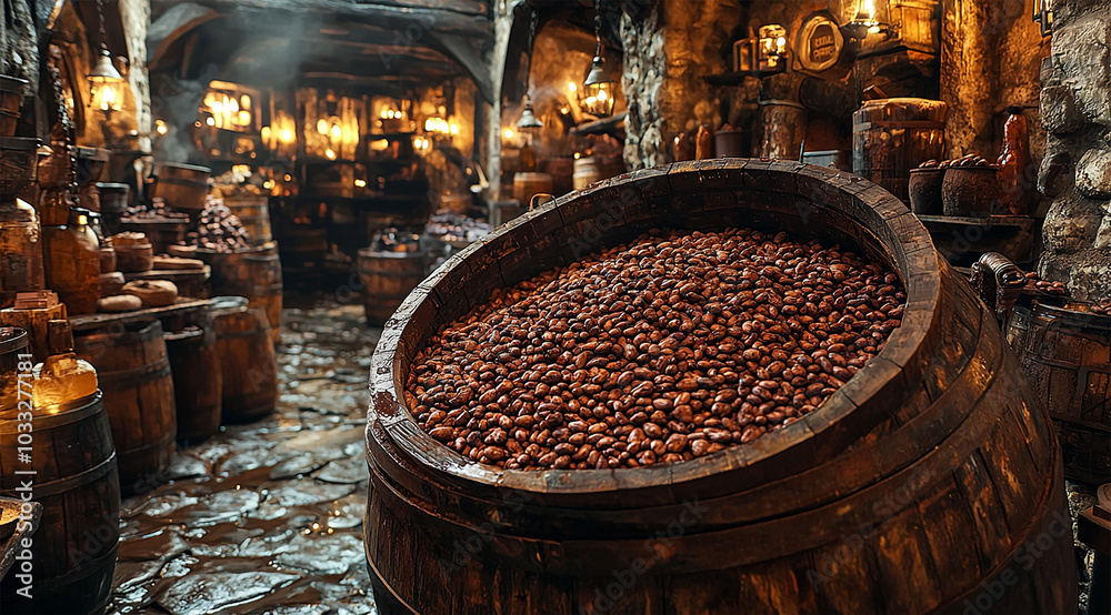 the chocolate making process with dry cacao beans in a large barrel the chocolate making process with dry cacao beans in a large barrel