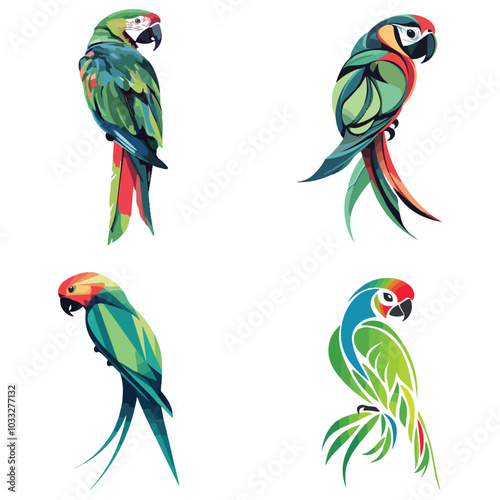 set of parrots on a branch