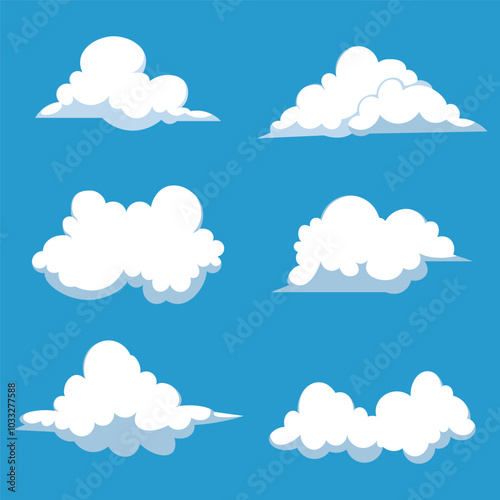 Collection of various cartoon style cloud shapes