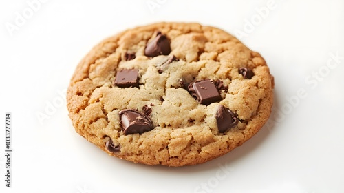 Chocolate chip cookie on white. 