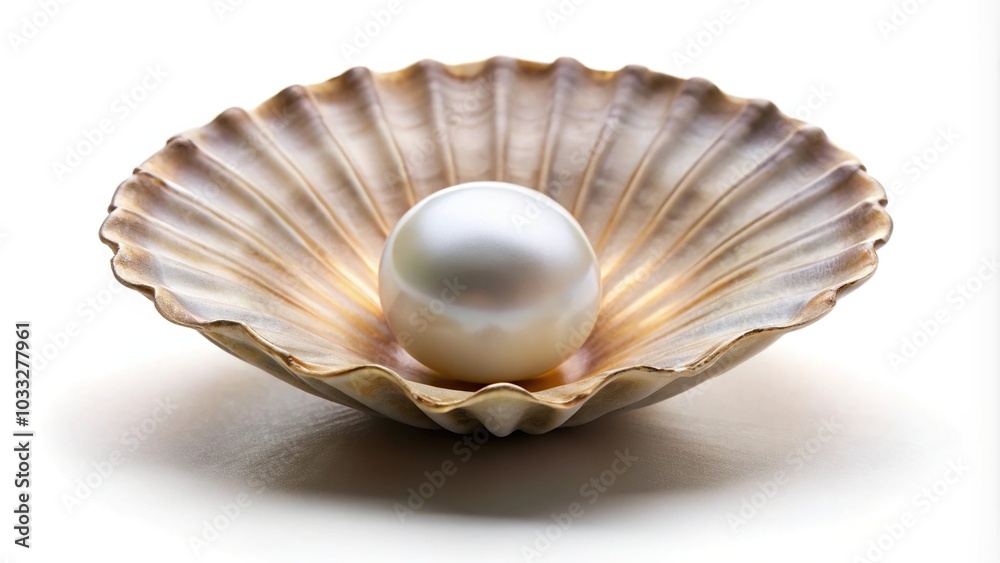 Pearl in open shell on white isolated background Pearl in open shell on white isolated background